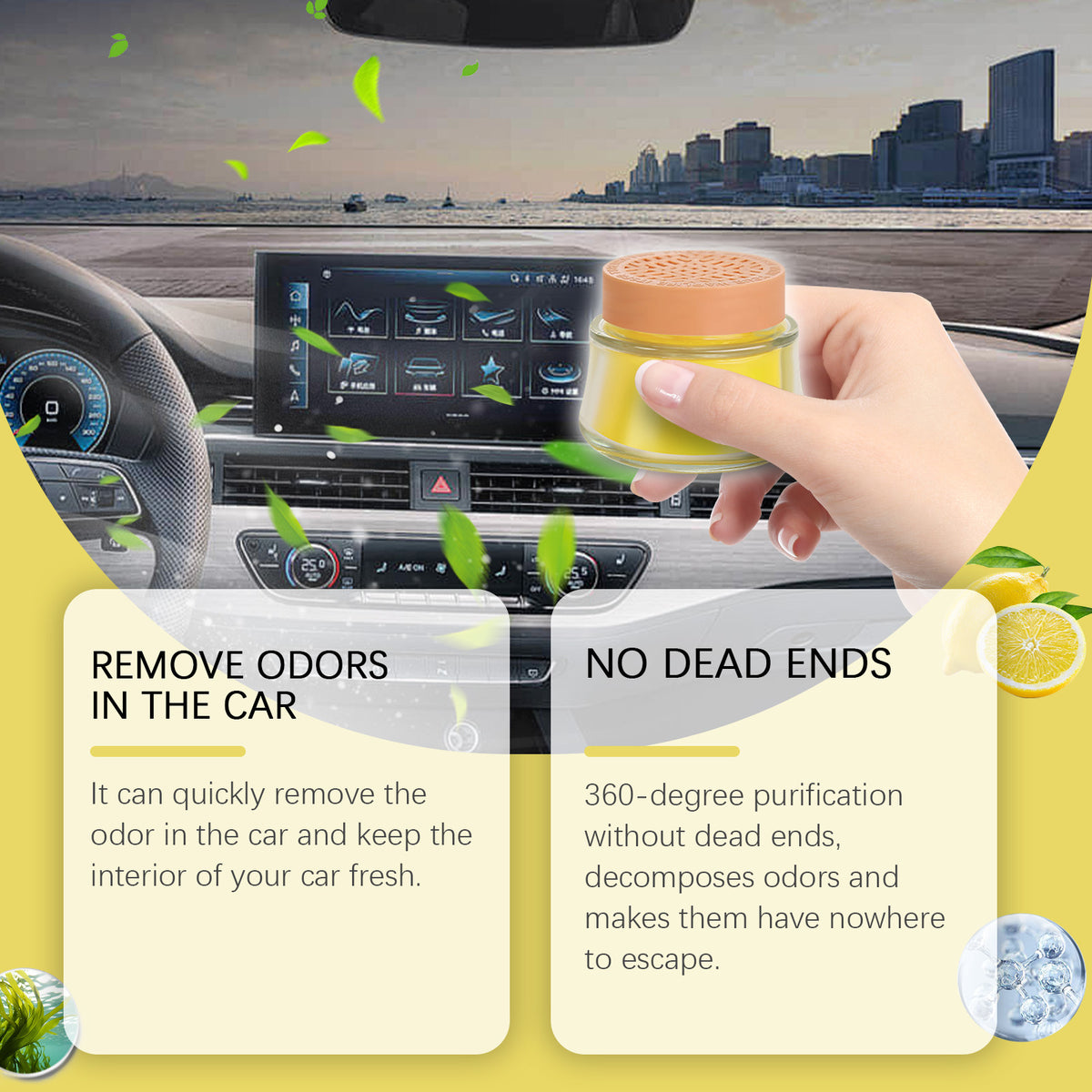 Lemon Fragrance Car Solid Balm, Car Air Fresh Light Fragrance Portable Car Balm