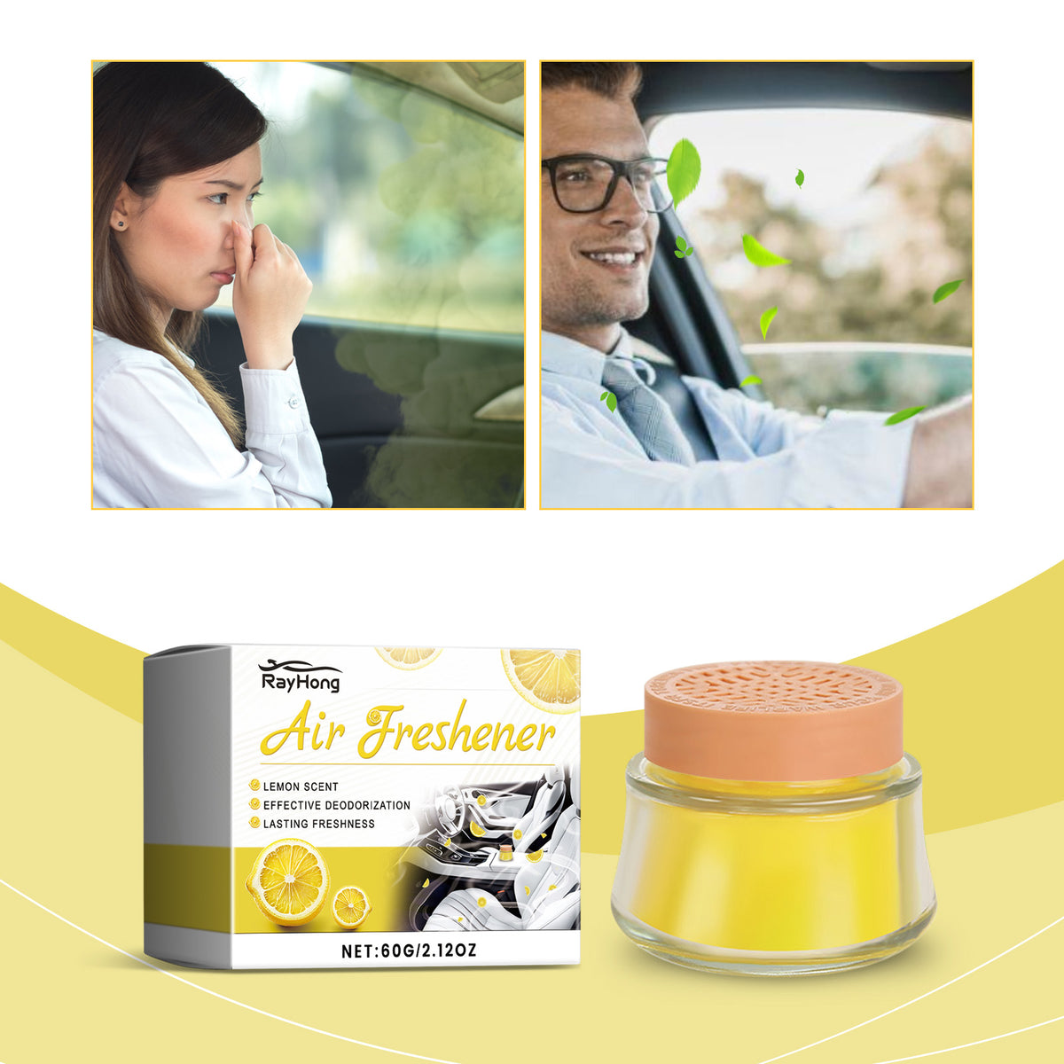 Lemon Fragrance Car Solid Balm, Car Air Fresh Light Fragrance Portable Car Balm