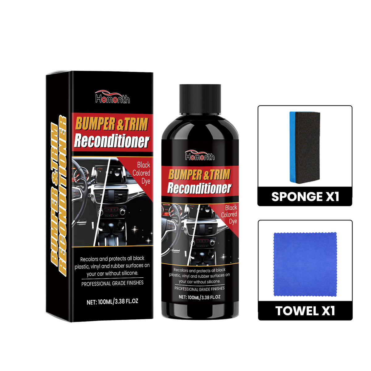 Homonth Car Black Plastic Retreader, Interior Instrument Panel Decontamination Repair Scratch Retreader