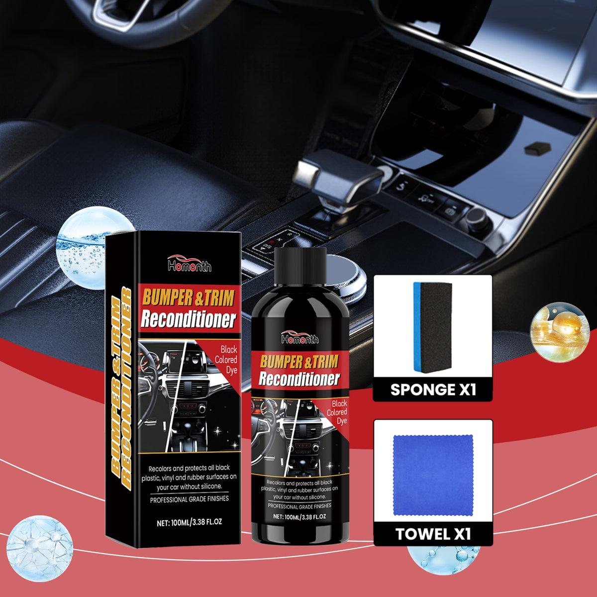 Homonth Car Black Plastic Retreader, Interior Instrument Panel Decontamination Repair Scratch Retreader
